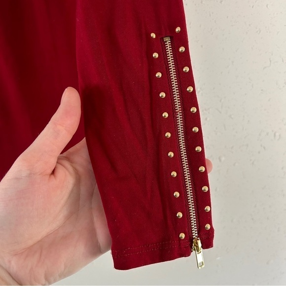 🦋 Carmen Marc Volvo Red Gold Detail Long Sleeve Blouse Small Medium Stretch - Picture 3 of 8